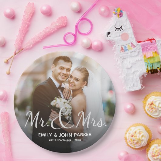 白黒エレガント夫妻の結婚披露宴 ペーパープレート (パーティー)