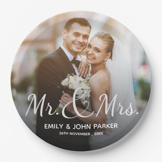 白黒エレガント夫妻の結婚披露宴 ペーパープレート (正面)