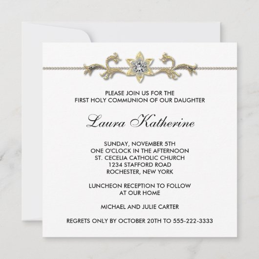白黒エレガント女子ファースト・コミュニオン 招待状 (裏面)