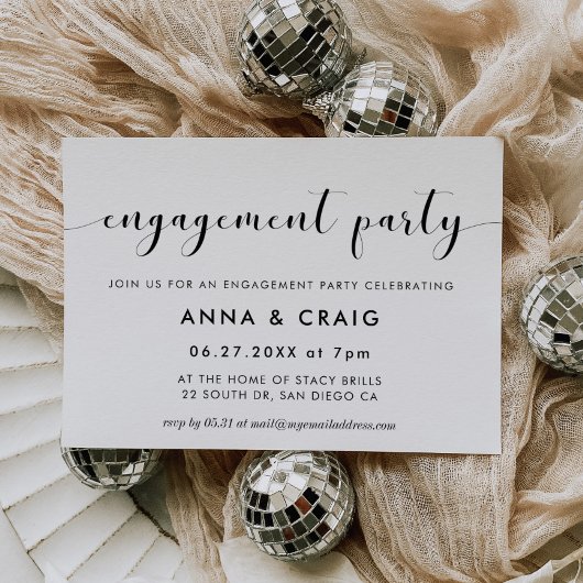 白黒エレガント婚約パーティ招待 招待状