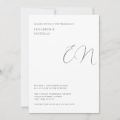 白黒エレガント対モノグラ結婚ム 招待状 (正面)