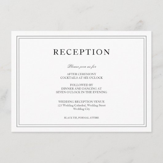 白黒エレガント式ウェディングシンプルレセプション エンクロージャーカード (正面)