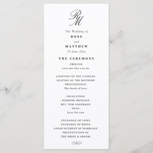 白黒エレガント式結婚式 プログラム (正面)