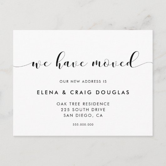 白黒エレガント我々は発表を移動した 案内ポストカード (正面)