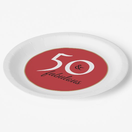 白黒エレガント手紙50th誕生日パーティー ペーパープレート (アングル)