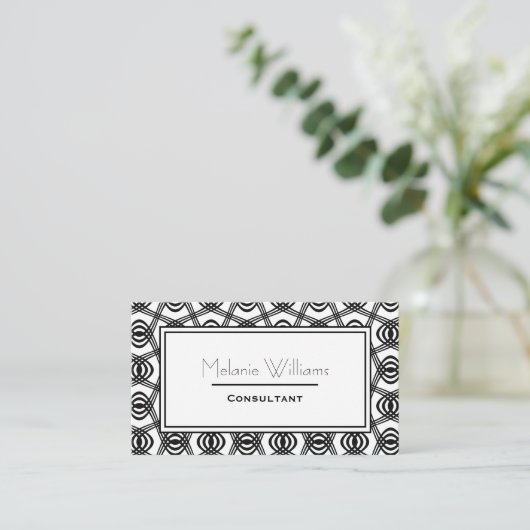 白黒エレガント抽象芸術パターン 名刺 (スタンド正面)