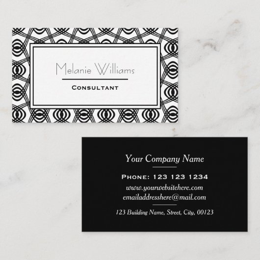 白黒エレガント抽象芸術パターン 名刺 (正面/裏面)