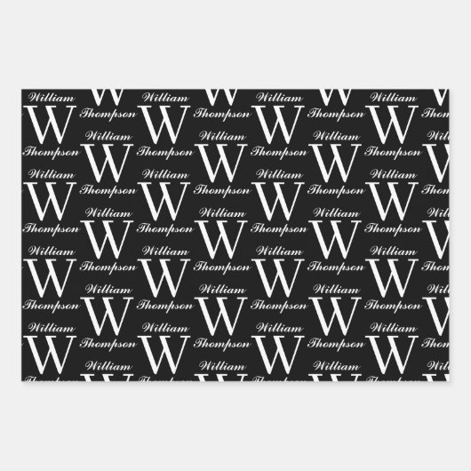 白黒エレガント文字書道モノグラム ラッピングペーパーシート (正面3)