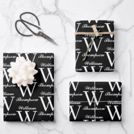 白黒エレガント文字書道モノグラム ラッピングペーパーシート