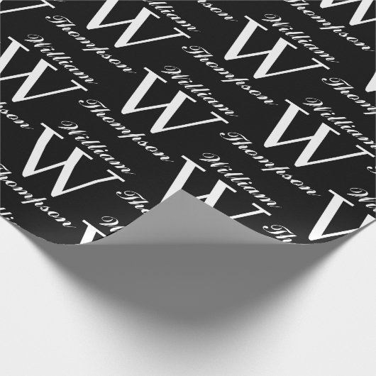 白黒エレガント文字書道モノグラム ラッピングペーパー (角)