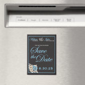 白黒エレガント日付の青いアクセントを保存 マグネット (インサイチュ (食洗機))