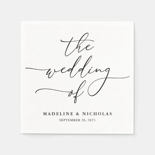 白黒エレガント書モダン結婚の スタンダードカクテルナプキン (正面)
