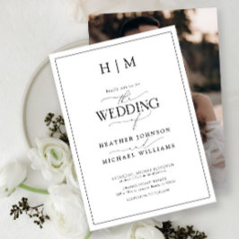 白黒エレガント書道モノグラム写真 招待状