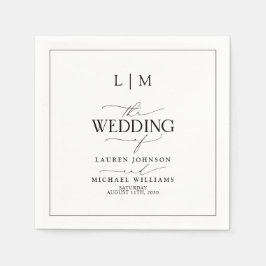 白黒エレガント書道モノグラム結婚 スタンダードカクテルナプキン