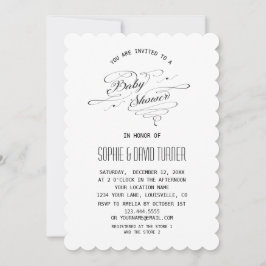 白黒エレガント書道赤ちゃんシャワー 招待状