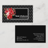 白黒エレガント水玉模様フローラ 名刺 (正面/裏面)