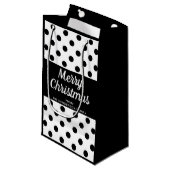 白黒エレガント水玉模様メリークリスマス スモールペーパーバッグ (正面アングル)