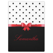 白黒エレガント水玉模様レッドボウのパーソナライズ クリップボード (裏面)