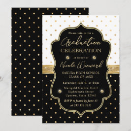 白黒エレガント水玉模様卒業 招待状