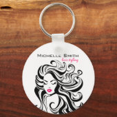 白黒エレガント波状ヘアスタイルのヘアエクステンション キーホルダー (正面)