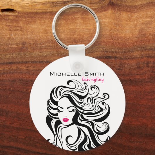 白黒エレガント波状ヘアスタイルのヘアエクステンション キーホルダー (正面)