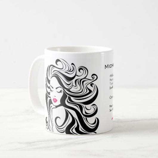 白黒エレガント波状ヘアスタイルのヘアエクステンション コーヒーマグカップ (正面左)