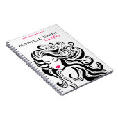 白黒エレガント波状ヘアスタイルのヘアエクステンション ノートブック (右側)