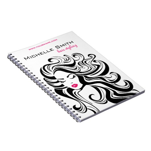 白黒エレガント波状ヘアスタイルのヘアエクステンション ノートブック (右側)
