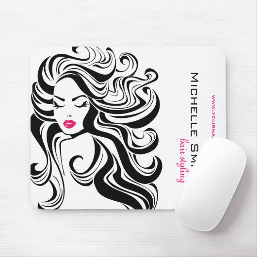 白黒エレガント波状ヘアスタイルのヘアエクステンション マウスパッド (マウス)
