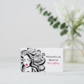 白黒エレガント波状ヘアスタイルのヘアエクステンション 名刺 (スタンド正面)