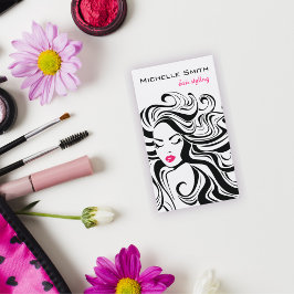 白黒エレガント波状ヘアスタイルのヘアエクステンション 名刺