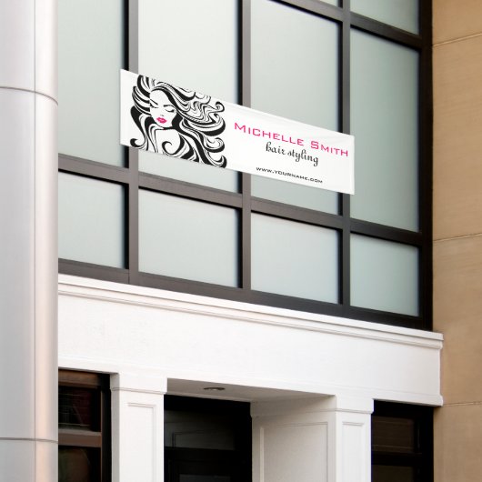 白黒エレガント波状ヘアスタイルのヘアエクステンション 横断幕 (ビルの外側)