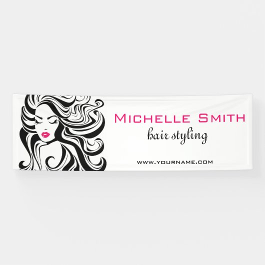 白黒エレガント波状ヘアスタイルのヘアエクステンション 横断幕 (横)