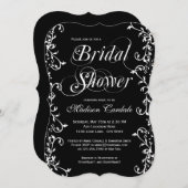 白黒エレガント渦巻きブライダルシャワー 招待状 (正面/裏面)