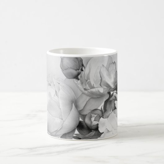 白黒エレガント牡丹フローラ水彩画 コーヒーマグカップ (中央)