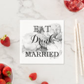 白黒エレガント牡丹フローラ水彩画 スタンダードカクテルナプキン (インサイチュ)