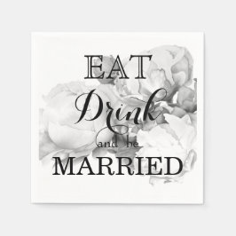 白黒エレガント牡丹フローラ水彩画 スタンダードカクテルナプキン