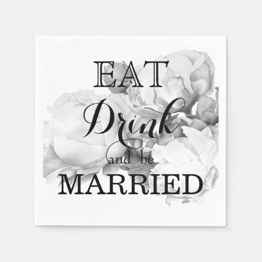 白黒エレガント牡丹フローラ水彩画 スタンダードカクテルナプキン (正面)