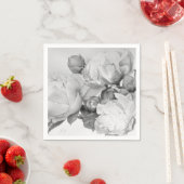 白黒エレガント牡丹フローラ水彩画 スタンダードカクテルナプキン (インサイチュ)