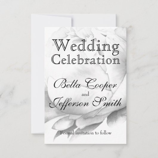 白黒エレガント牡丹フローラ水彩画 セーブザデート (正面)