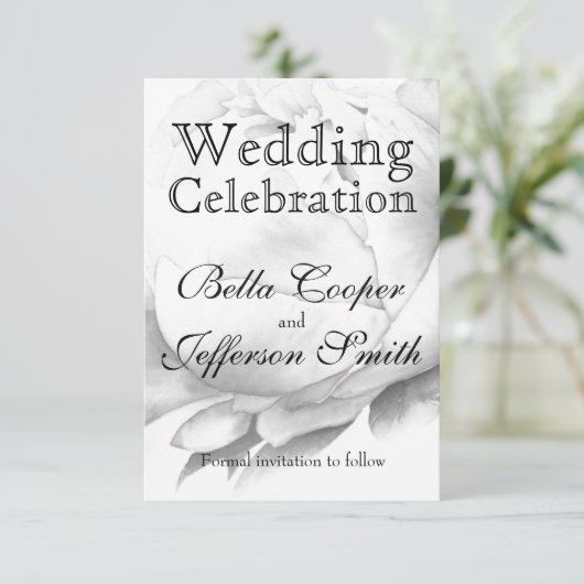 白黒エレガント牡丹フローラ水彩画 セーブザデート (スタンド正面)