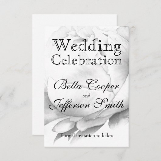 白黒エレガント牡丹フローラ水彩画 セーブザデート (正面/裏面)