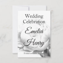 白黒エレガント牡丹フローラ水彩画