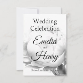 白黒エレガント牡丹フローラ水彩画 セーブザデート