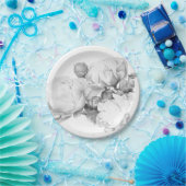 白黒エレガント牡丹フローラ水彩画 ペーパープレート (パーティー)