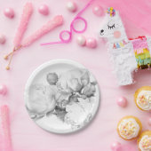 白黒エレガント牡丹フローラ水彩画 ペーパープレート (パーティー)