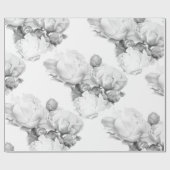 白黒エレガント牡丹フローラ水彩画 ラッピングペーパー (フラット)