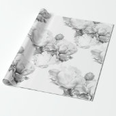 白黒エレガント牡丹フローラ水彩画 ラッピングペーパー (アンロールド)