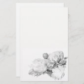 白黒エレガント牡丹フローラ水彩画 便箋 (正面/裏面)