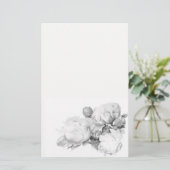 白黒エレガント牡丹フローラ水彩画 便箋 (スタンド正面)